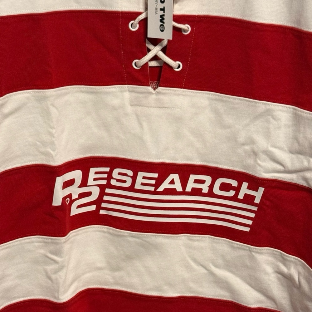 Round Two “R2 Research” Red & White Striped Rugby Shirt – XL - Picture 3 of 5